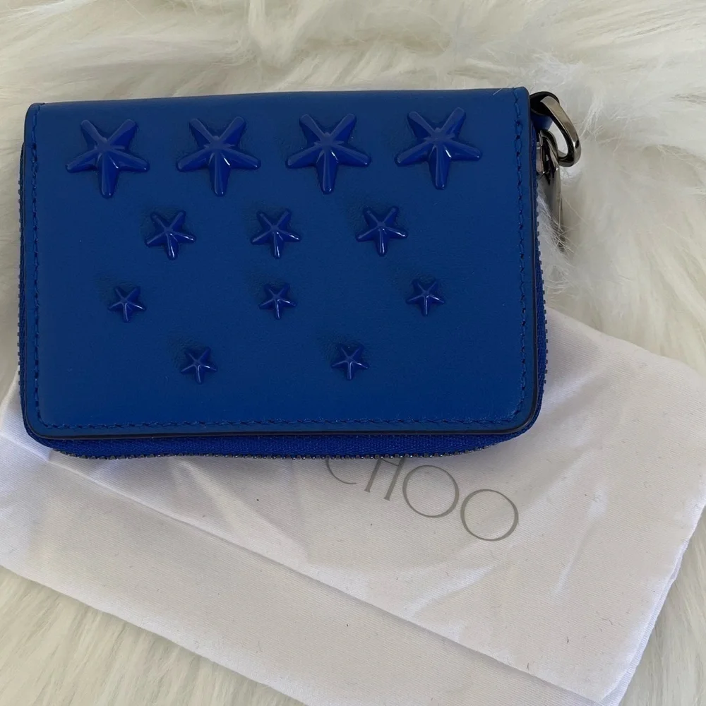 Jimmy Choo Regina Zip-around Card Wallet Dust Bag BNWOT Cobalt